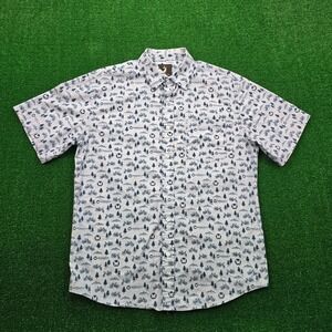 Jack Sage Shirt Mens Medium Light Blue Button Up Monarch Mountain Camp AOP